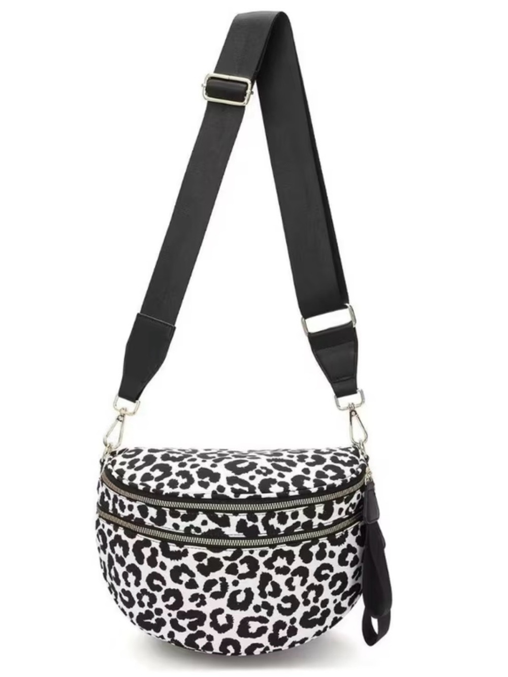 Black and White Leopard Print Crossbody Bag - Adjustable Strap